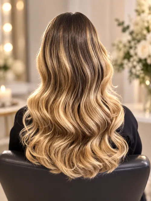 Soft golden balayage waves