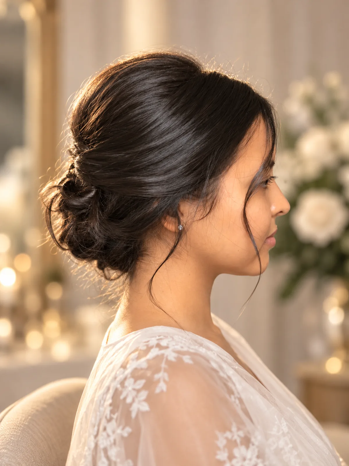 Sculpted dark bridal updo